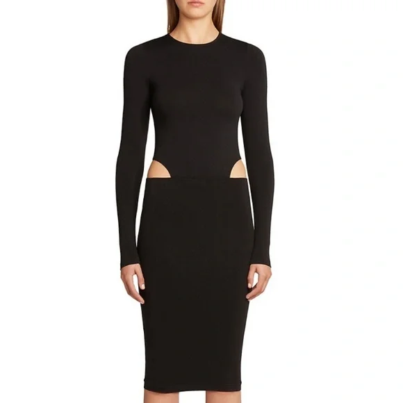 Amina Muaddi Black Cutout Midi Dress - Picture 1 of 8